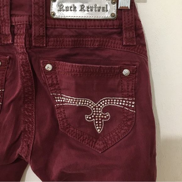 Rock Revival Liz Maroon Crystal Embellished Skinny Jeans size 25 - Picture 7 of 8